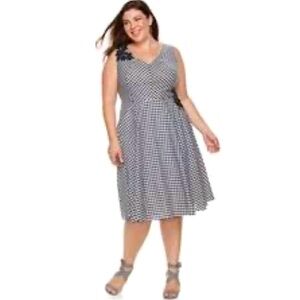 Chaya Gingham Fit & Flare Dress Black White Cottagecore Lace Sz 20 W‎